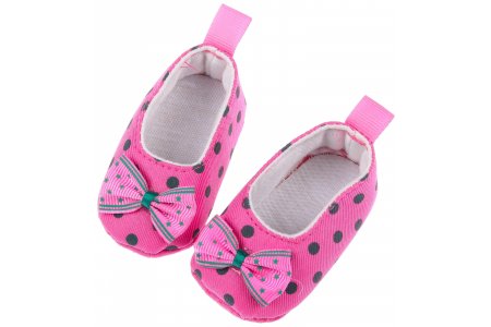 Туфли для куклы из ткани, розовый в горошек, 7,8*2,5см, 1пара
