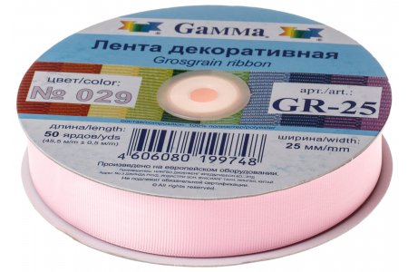 Тесьма GAMMA репсовая, бледно-розовый (029), 25мм, 1м