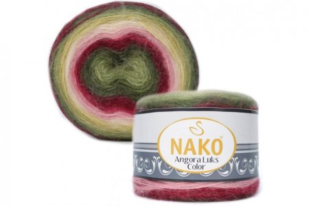 Пряжа Nako Angora luks color вишневый-розовый-оливковый (81909), 5%мохер/15%шерсть/80%акрил, 810м, 150г