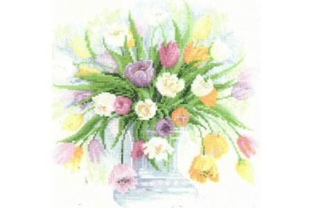 Набор для вышивания крестом Риолис Premium Акварельные тюльпаны, 30*30см, 22цвета