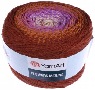 Пряжа Yarnart Flowers Merino коричневый-фиолетовый (548), 25%шерсть/75%акрил, 590м, 225г