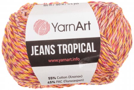 Пряжа YarnArt Jeans tropikal желто-бордо (613), 55%хлопок/45%акрил, 160м, 50г