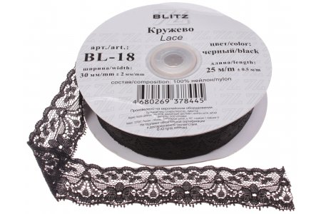Кружево BLITZ эластичное, черный, 30сс, 1м