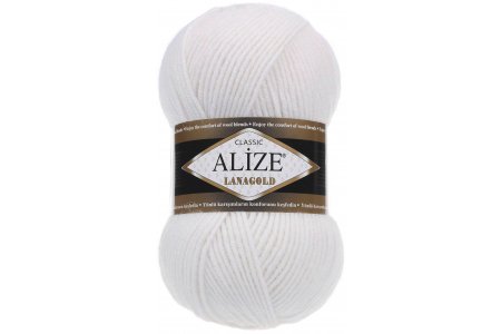 Пряжа Alize Lanagold белый (55), 51%акрил/49%шерсть, 240м, 100г