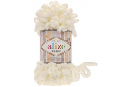 Пряжа Alize Puffy молочный (62), 100%микрополиэстер, 9м, 100г
