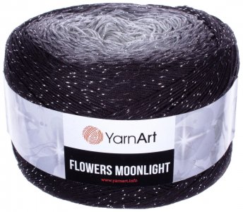 Пряжа YarnArt Flowers Moonlight черный-серый-белый (3253), 53%хлопок/43%акрил/4%металлик, 1000м, 260г