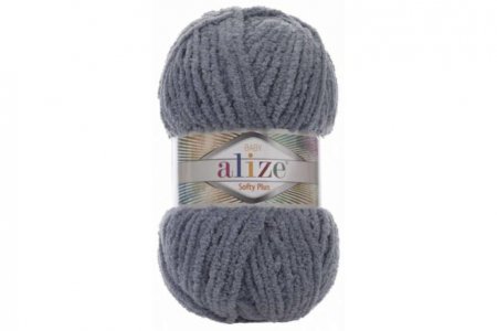 Пряжа Alize Softy plus серый (87), 100%микрополиэстер, 120м, 100г