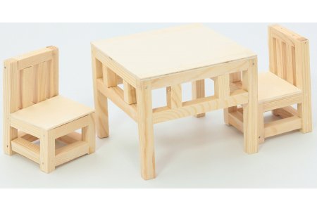 Заготовка для декорирования деревянная РТО Гарнитур: стол 11*11*9,2см, два стула 6*6*9см