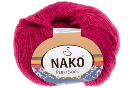 Пряжа Nako Pure wool sock вишня (999), 70%шерсть/30%полиамид, 200м, 50г