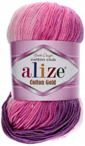 Пряжа Alize Cotton Gold Batik белый-розовый-лиловый (3302), 45%акрил/55%хлопок, 330м, 100г