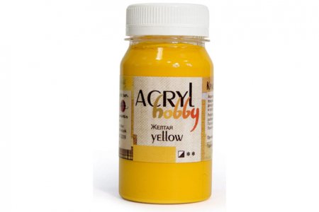 Краска акриловая матовая ТАИР Акрил-Хобби желтый, 100мл