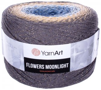Пряжа YarnArt Flowers Moonlight темно серый-желтый-белый-голубой (3287), 53%хлопок/43%акрил/4%металлик, 1000м, 260г