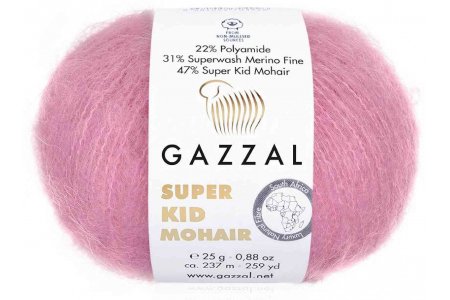 Пряжа Gazzal Super Kid Mohair розовый (64412), 31%меринос/47%супер кид мохер/22%полиамид, 237м, 25г