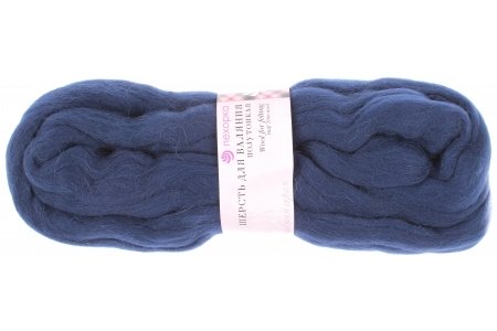 Шерсть для валяния ПЕХОРСКАЯ полутонкая темно-синий (004), 100%шерсть, 50г