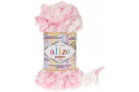 Пряжа Alize Puffy color розовый-белый (5863), 100%микрополиэстер, 9м, 100г