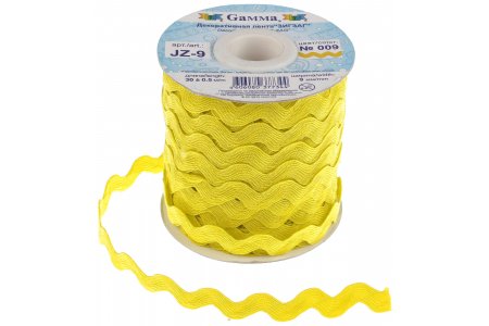 Тесьма GAMMA отделочная, Зиг-заг, лимонный(09), 9мм, 1м