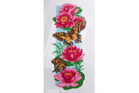 Канва с рисунком для вышивки крестом МАТРЕНИН ПОСАД Цветы и бабочки, 15*38см