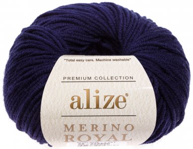 Пряжа Alize Merino royal темно-синий (58), 100%шерсть, 100м, 50г
