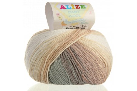 Пряжа Alize Baby Wool Batik белый-бежевый-хаки (4726), 40%шерсть/20%бамбук/40%акрил, 175м, 50г