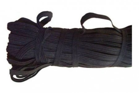 Лента эластичная плетеная, черный, 7мм, 1м