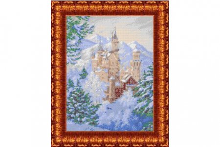 Ткань с рисунком для вышивки бисером и крестом КАРОЛИНКА Зимний замок, 27*36см