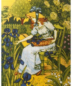 Схема для вышивки крестом цветная, Девушка и ирисы, 30*42см
