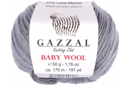 Пряжа Gazzal Baby Wool серый (818), 40%шерсть мериноса/20%кашемирПА/40%акрил, 175м, 50г