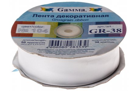 Тесьма GAMMA репсовая, светло-серый (104), 38мм, 1м