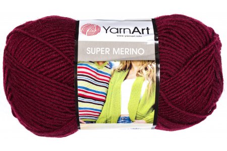 Пряжа Yarnart Super Merino темно-вишневый (999), 75%акрил/25%шерсть, 300м, 100г