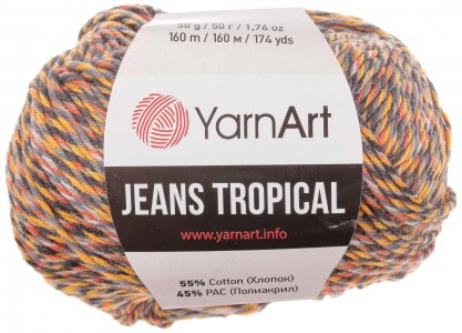 Пряжа YarnArt Jeans tropikal желто-серый (610), 55%хлопок/45%акрил, 160м, 50г