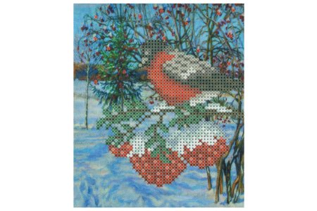 Ткань с рисунком для вышивки бисером КАРОЛИНКА Снегирь, 13*16см