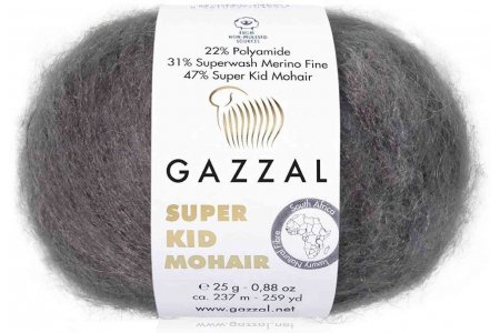 Пряжа Gazzal Super Kid Mohair графит (64432), 31%меринос/47%супер кид мохер/22%полиамид, 237м, 25г
