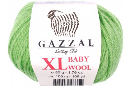 Пряжа Gazzal Baby Wool XL яркий салатовый (821), 40%шерсть мериноса/20%кашемирПА/40%акрил, 100м, 50г