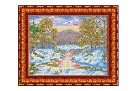 Ткань с рисунком для вышивки бисером КАРОЛИНКА Первый снег, 24,5*18,5см