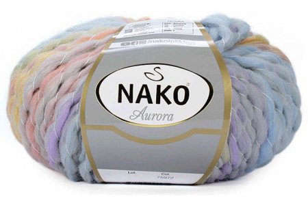 Пряжа Nako Aurora сирень-желтый (75971), 75%акрил/15%шерсть/10%альпака, 60м, 150г