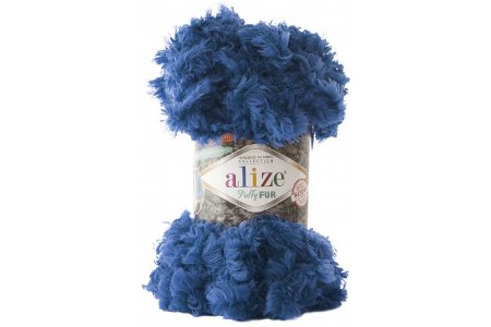 Пряжа Alize Puffy Fur синий (6114), 100%микрополиэстер, 6м, 100г