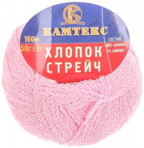 Пряжа Камтекс Хлопок стрейч розовый светлый (055), 98%хлопок/2%лайкра, 160м, 50г