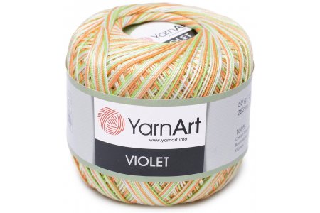 Пряжа YarnArt Violet Melange белый-салатовый-оранжевый (503), 100%мерсеризованный хлопок, 282м, 50г