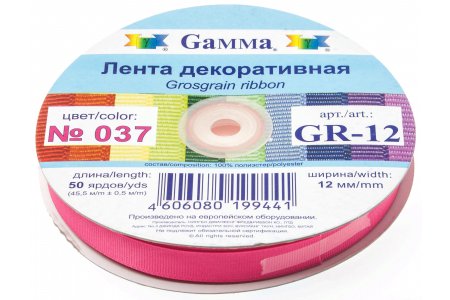 Тесьма GAMMA репсовая, темно-розовый (037), 12мм, 1м