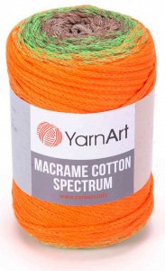 Пряжа YarnArt Macrame cotton spectrum оранжевый неон-салатовый-кофе с молоком (1321), 85%хлопок/15%полиэстер, 225м, 250г