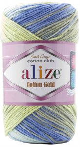 Пряжа Alize Cotton Gold Batik синий-зеленый-салатовый (6786), 45%акрил/55%хлопок, 330м, 100г