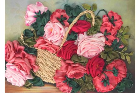 Набор для вышивания лентами KAROLINKA Корзина с розами, 25*32,5см