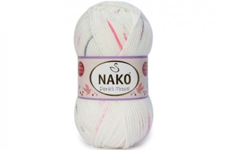 Пряжа Nako Masal Renkli белый-розовый-серый (32099), 100%акрил, 165м, 100г