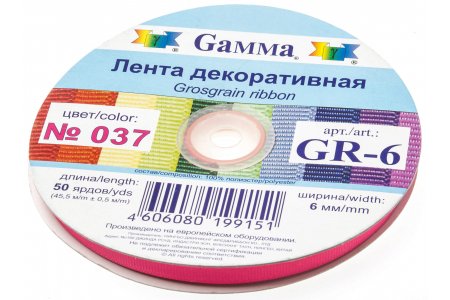 Тесьма GAMMA репсовая, темно-розовый (037), 6мм, 1м
