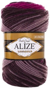 Пряжа Alize Lanagold Batik коричневый-вишня-бежевый (4849), 51%акрил/49%шерсть, 240м, 100г