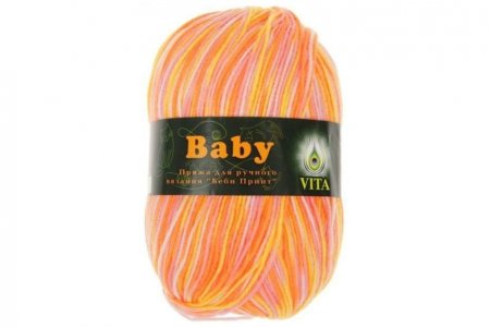 Пряжа Vita Baby print бело-розово-оранжевый (4889), 100%акрил, 400м, 100г