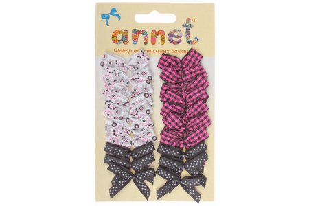 Набор текстильных бантиков Annet, черно-розовый, 20шт