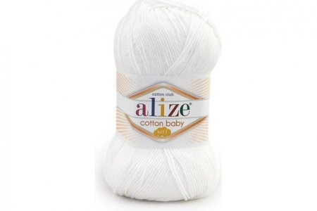 Пряжа Alize Cotton baby soft белый (55), 50%хлопок/50%акрил, 270м, 100г
