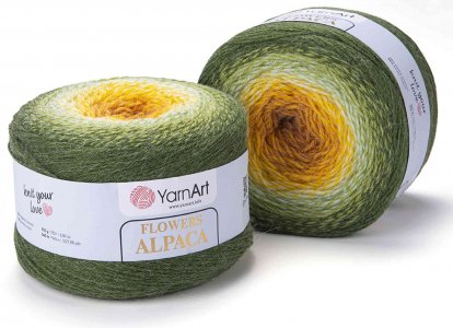 Пряжа Yarnart Flowers alpaca зеленый-светло-зеленый-желтый (438), 20%альпака/80%акрил, 940м, 250г