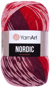 Пряжа Yarnart Nordic розовый-красный-ежевика (664), 20%шерсть/80%акрил, 510м, 150г